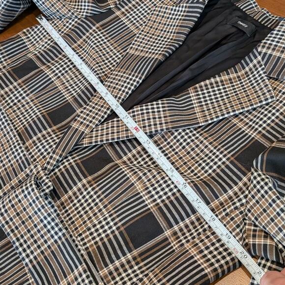 Theory Becket Brown Wool Blend Belted Plaid Checked Blazer, size 8 - Picture 8 of 11
